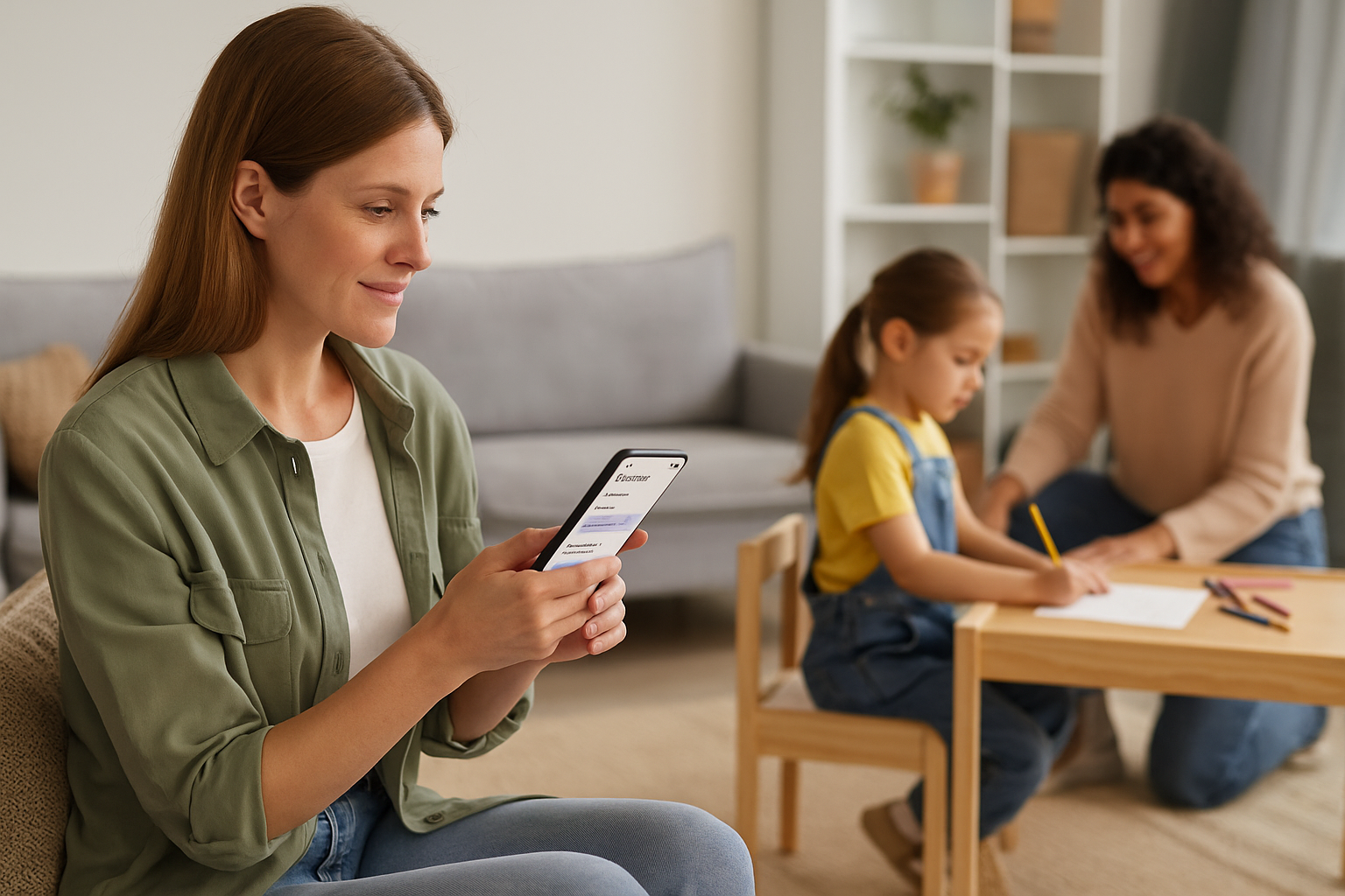 Parent managing childcare with Kideloa app